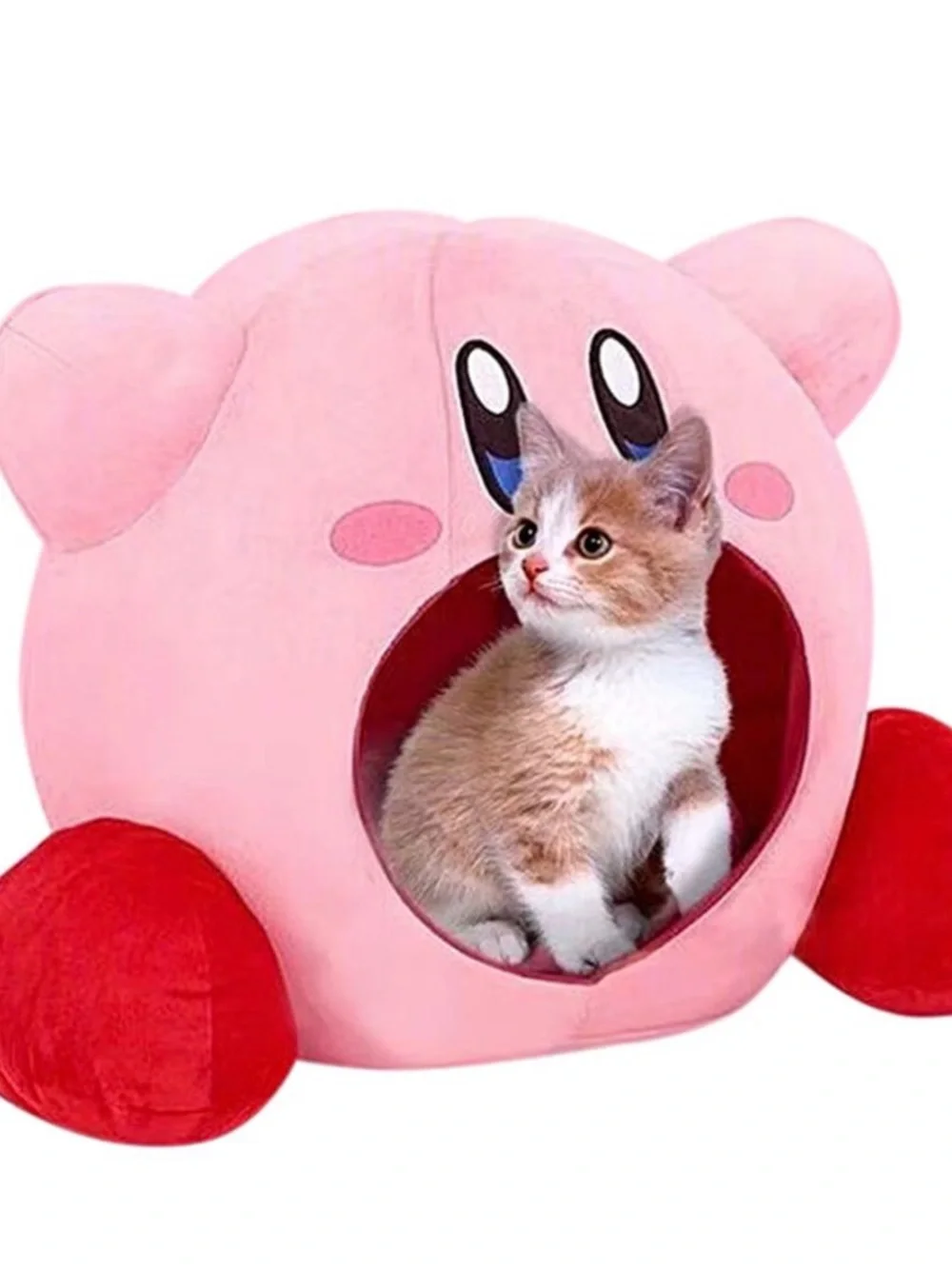 Kirby Plush Pet Cave Bed - Pink with Red Accents